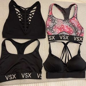 Victoriaโs Secret VS SPORT VSX Black Lot of 4 Small Sports Bra Bras